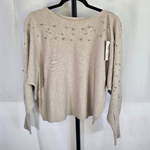 Champagne Soft Knit Sweater with Beads and rhinestones - Picture 1 of 2